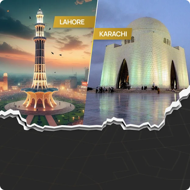 Lahore Minar-e-Pakistan and Karachi Mazar-e-Quaid landmarks
