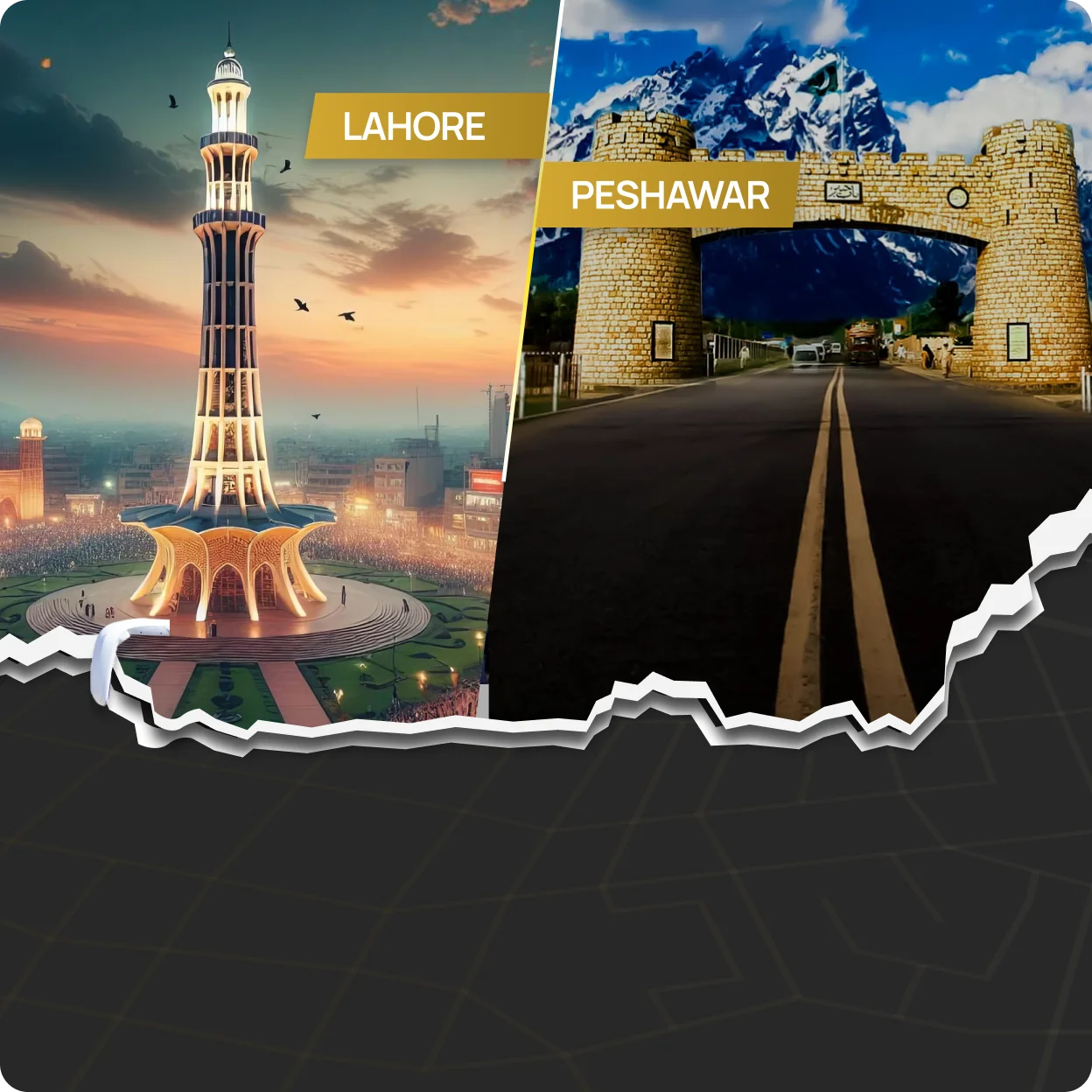 Landmarks of Lahore and Peshawar — Minar-e-Pakistan and Bab-e-Khyber