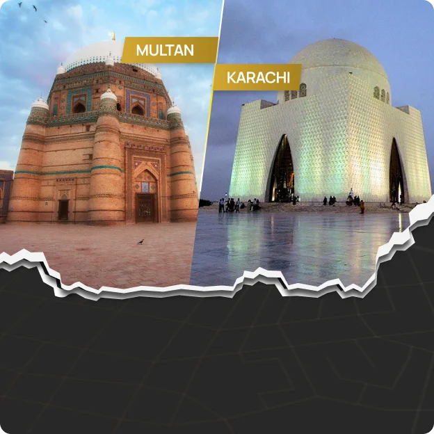 Landmarks of Multan and Karachi — Shah Rukn-e-Alam shrine and Mazar-e-Quaid